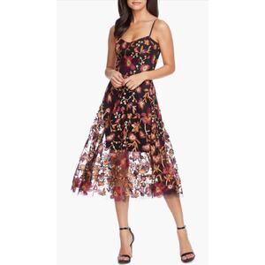 Dress The Population Uma Dress M Black Floral Embroidered Lace Midi